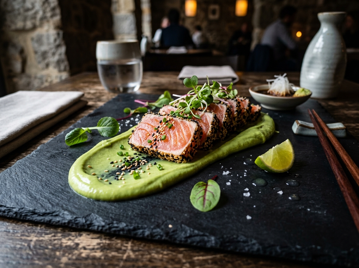 Avocado Salmon Tataki with Wasabi Cream