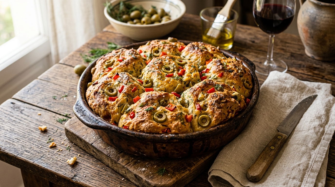 Pull-Apart Mediterranean Olive & Red Pepper Bread 🫒🍞
