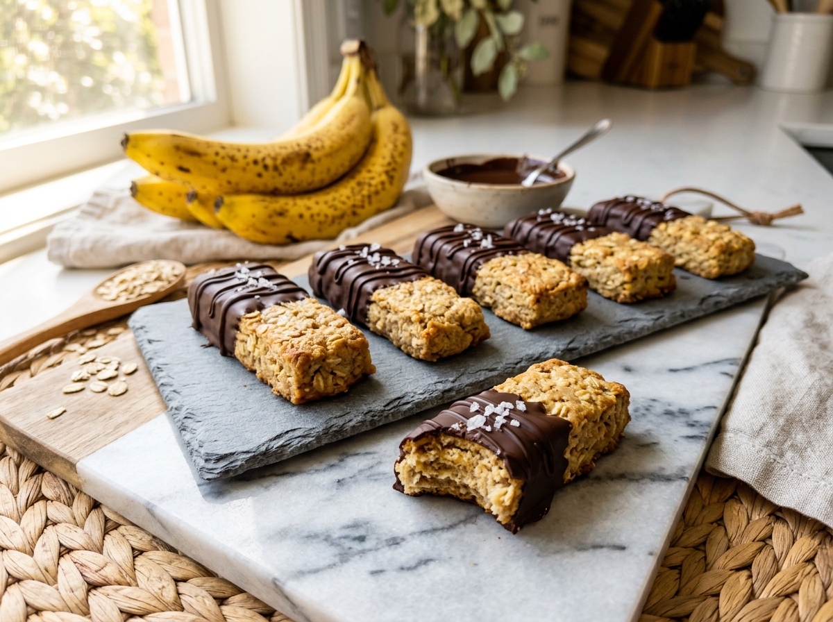 5-Ingredient Chocolate-Dipped Banana Oat Sticks 🍌🍫✨