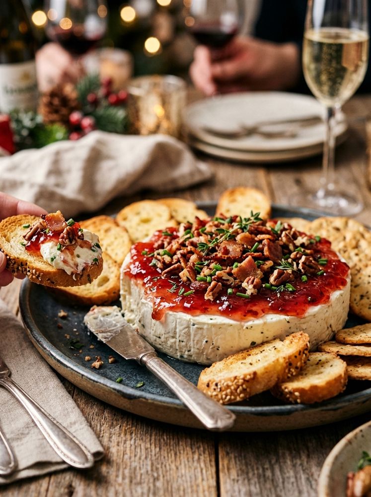 No-Cook Boursin Cheese Dip with Red Pepper Jelly, Bacon & Pecans