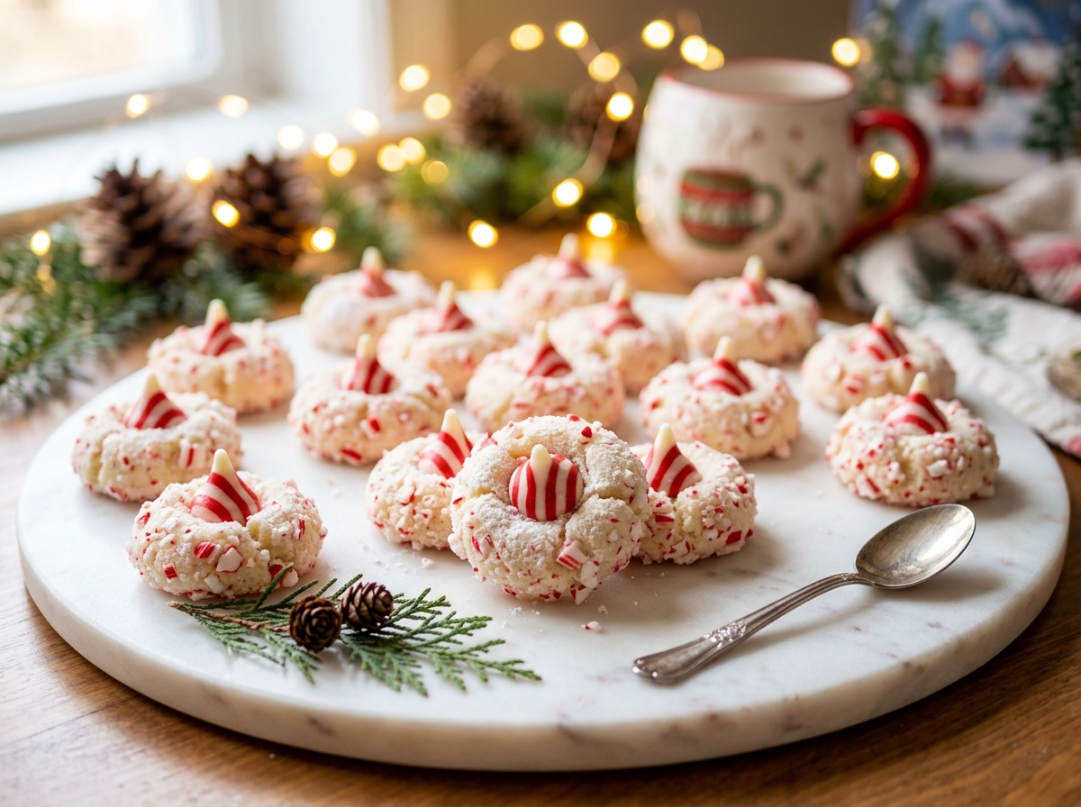 Peppermint Candy Cane Kiss Cookies 🍬❄️