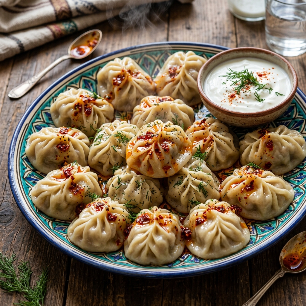 Central Asian Steamed Meat & Potato Dumplings