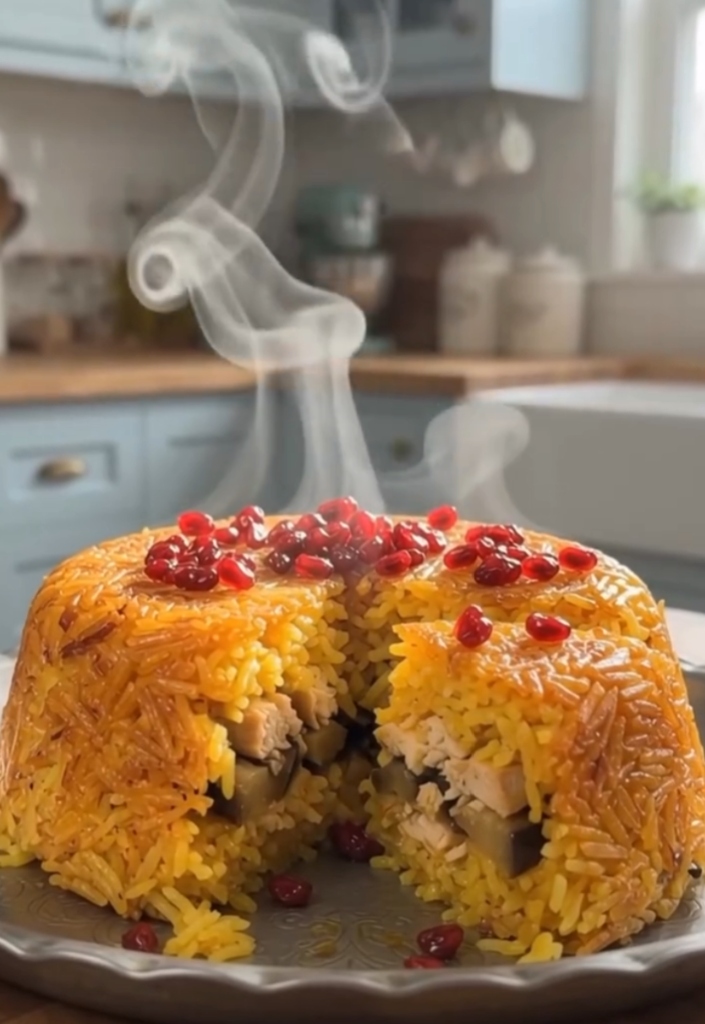 Chicken and Eggplant Tahchin (Tahchin-e Morgh va Bademjan)