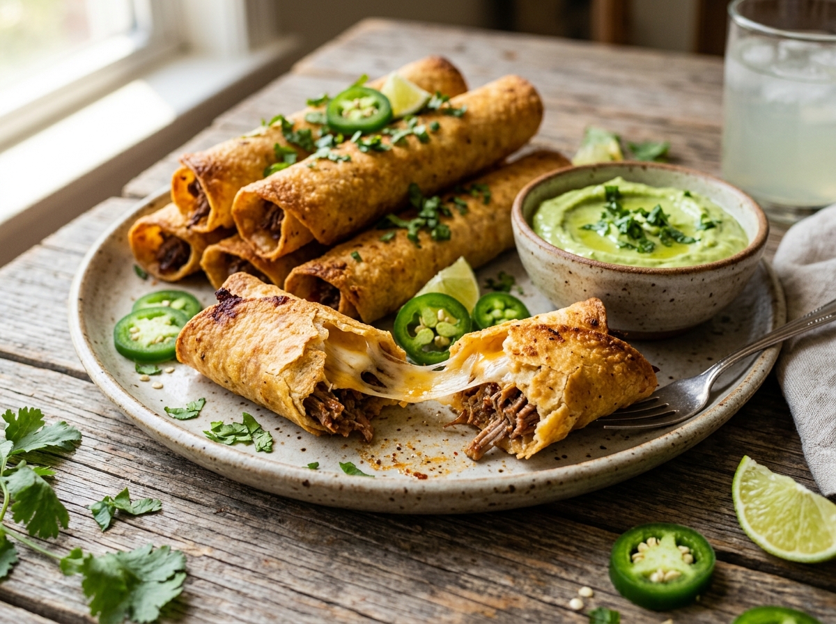 Crispy Baked Beef Taquitos with Melted Cheese