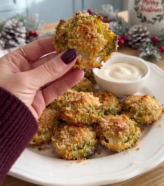 Crispy Fan-Cut Brussels Sprouts with Garlic Mayo