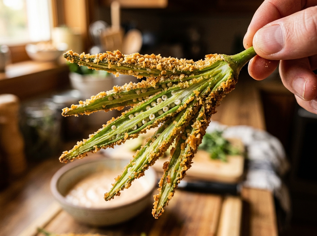Crispy Spiced Okra Fans with Tangy Dip