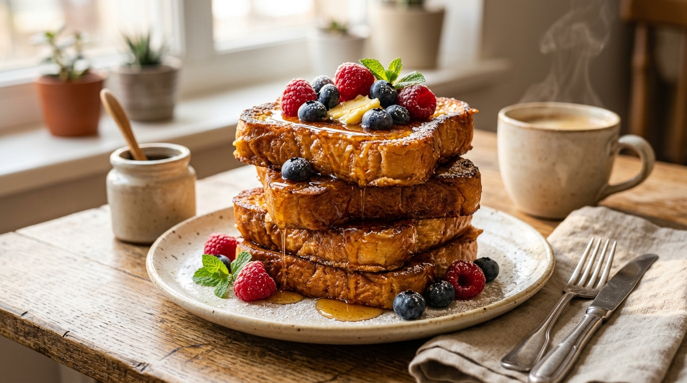 Golden Crispy Honey Butter Brioche French Toast