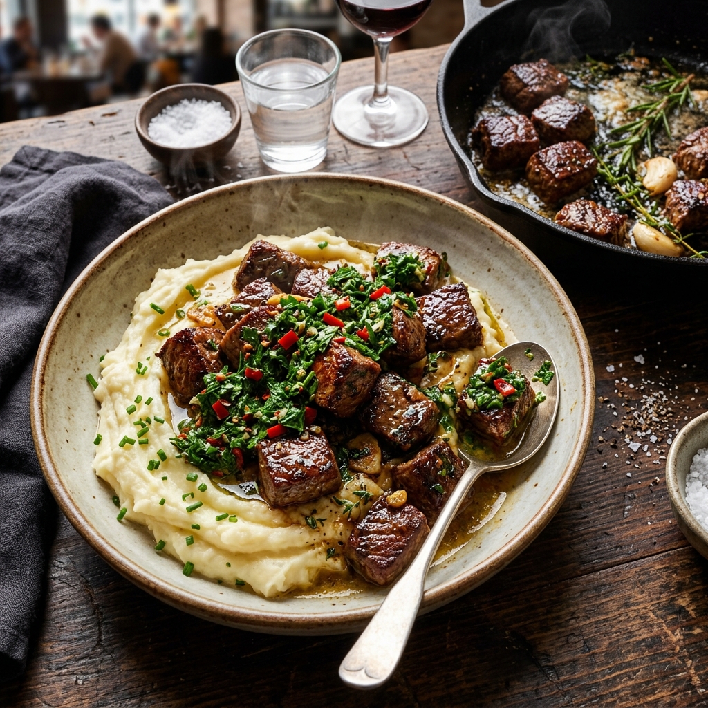 Garlic Butter Chimichurri Steak Bites