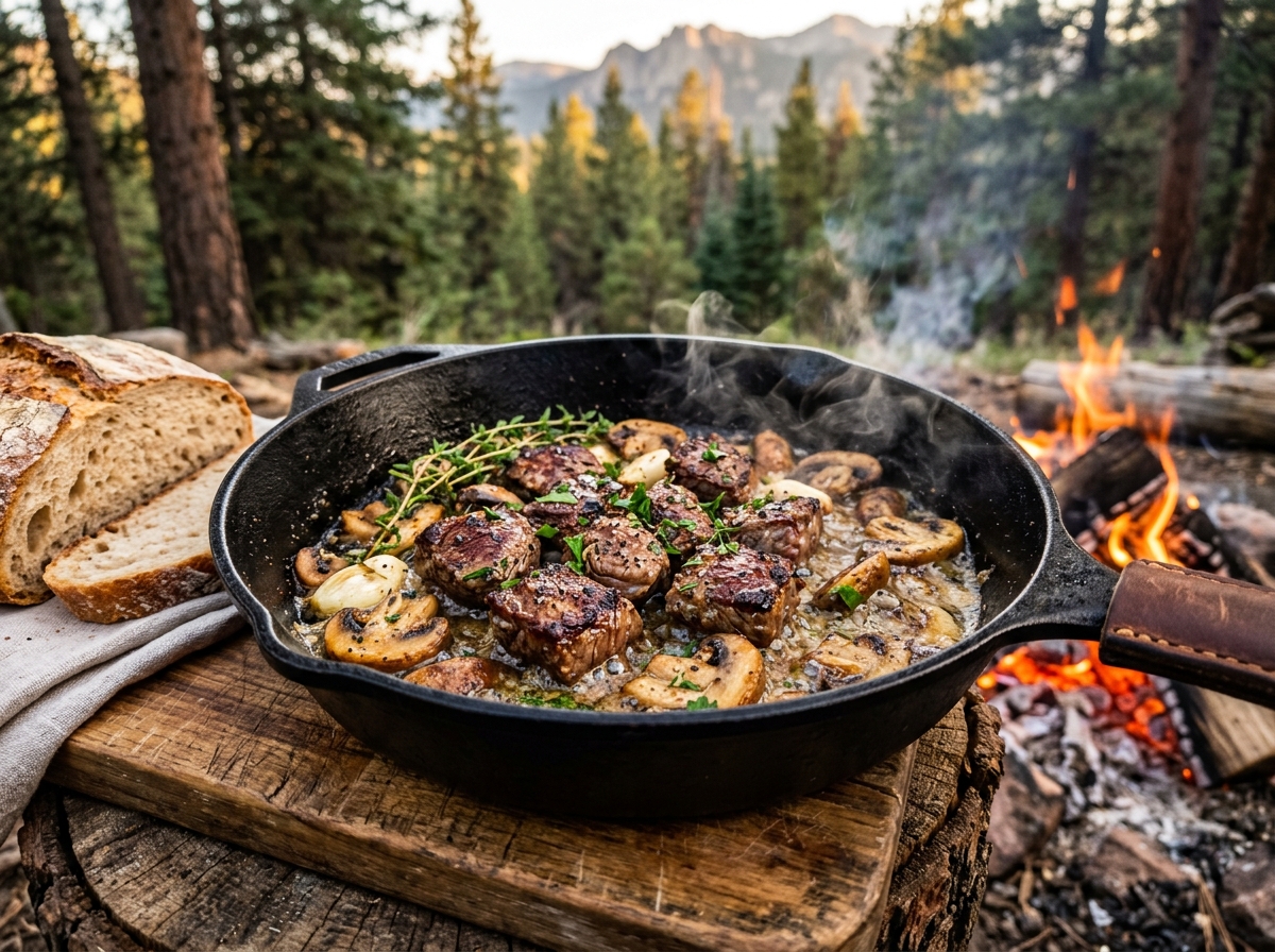 Garlic Butter Steak & Mushrooms (Outdoor Skillet Style)