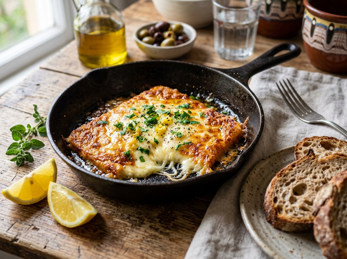 Authentic Flaming Greek Saganaki Cheese with Lemon