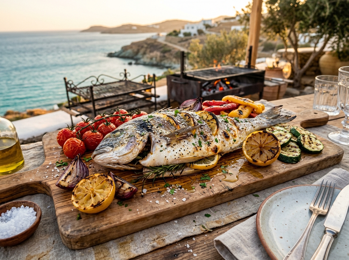 Fire-Grilled Mediterranean Sea Bream with Charred Vegetables
