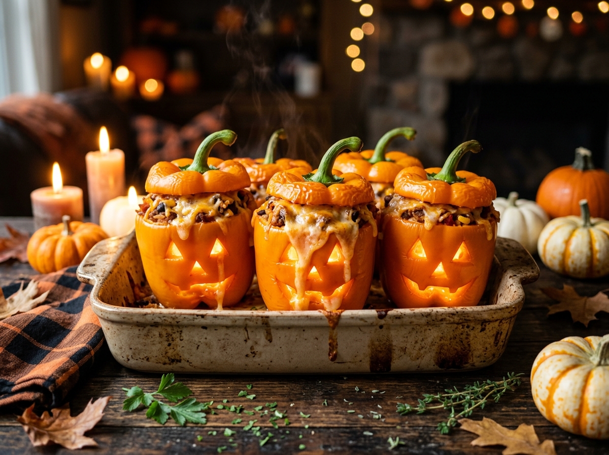 Jack-O'-Lantern Cheesy Stuffed Peppers