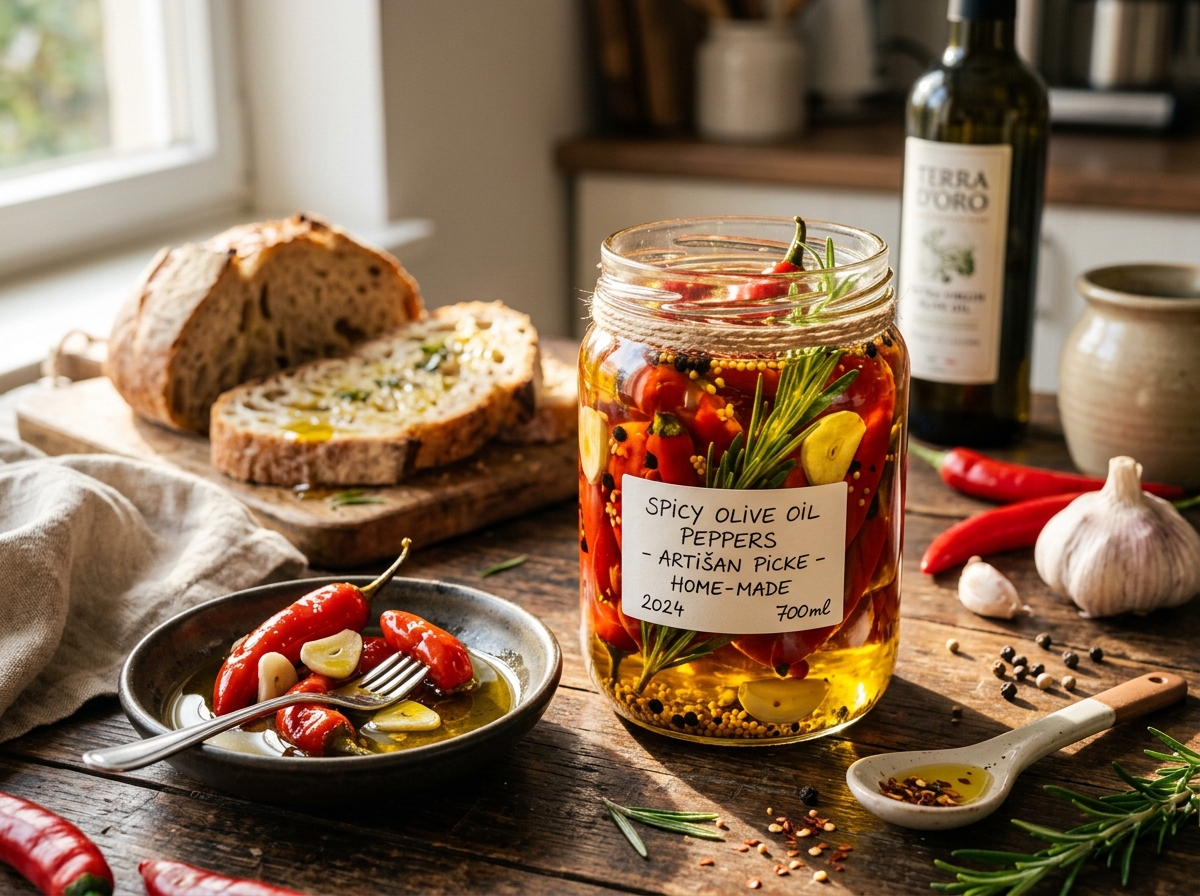 Olive Oil Marinated Red Pepper Pickles 🫒🌶️🧄✨