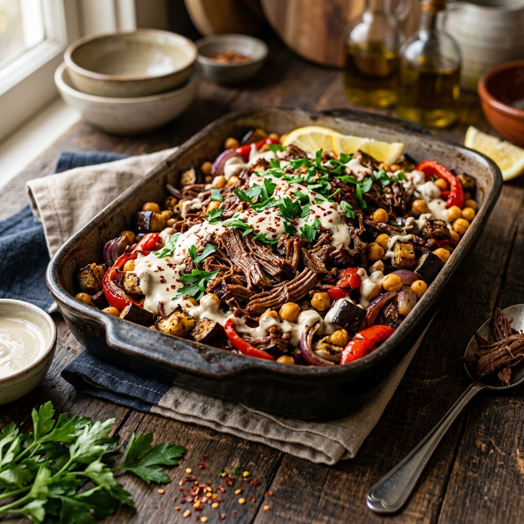 Mediterranean Beef Shawarma Chuck Roast (Healthy One-Pan Dinner)