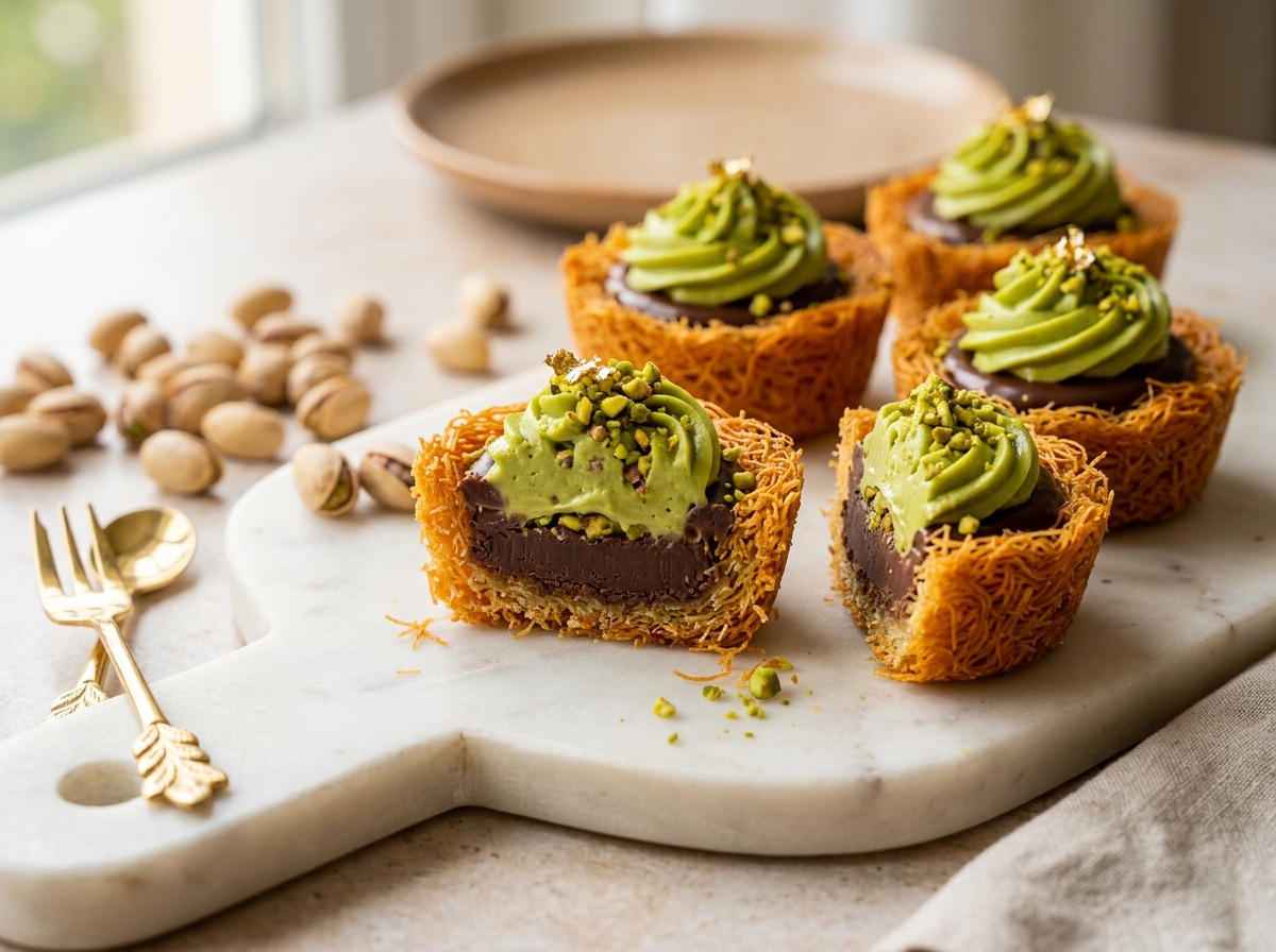 Mini Kunafa Chocolate Pistachio Cups