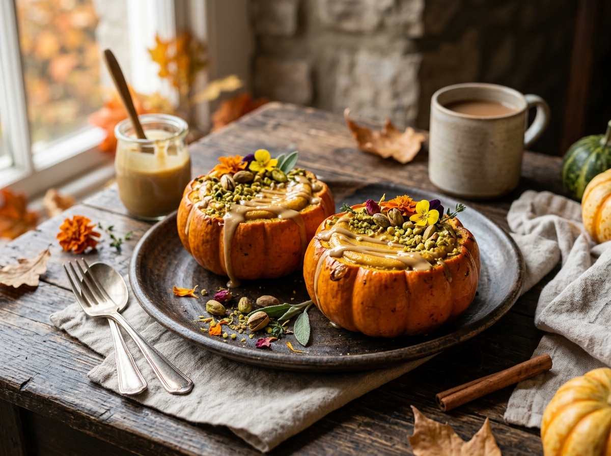 Mini Pumpkin Cheesecake with Tahini & Pistachio