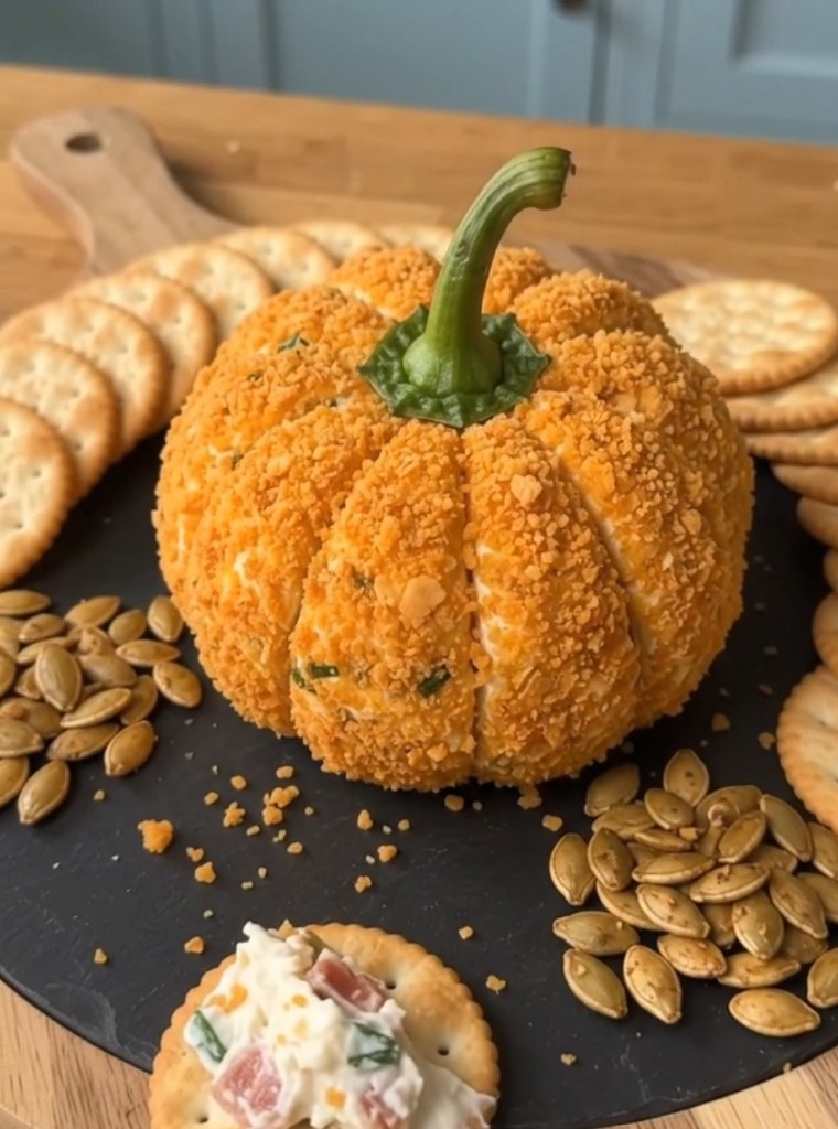 Pumpkin-Shaped Bacon & Chive Cheese Ball