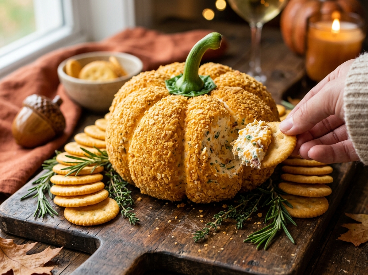 Festive Pumpkin-Shaped Cheese Ball
