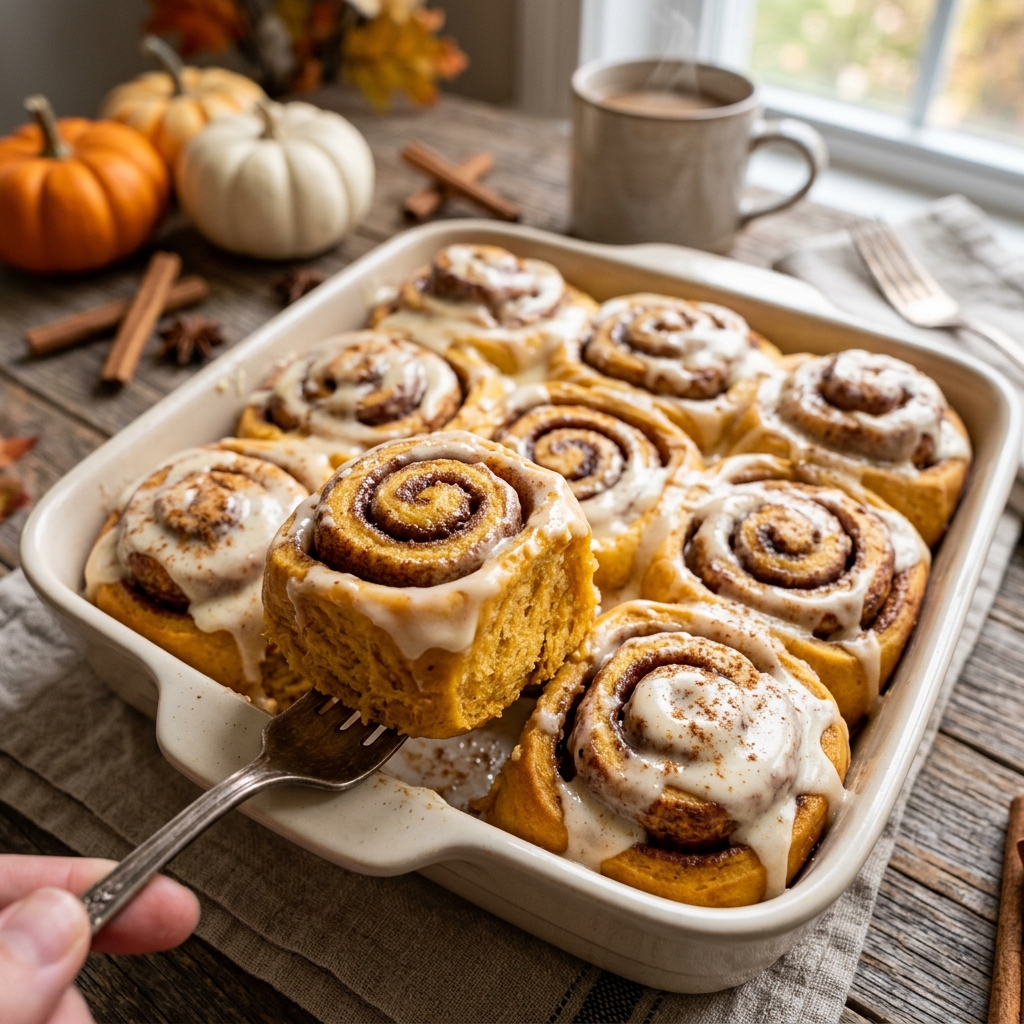 Pumpkin Spice Cinnamon Rolls with Cream Cheese Glaze