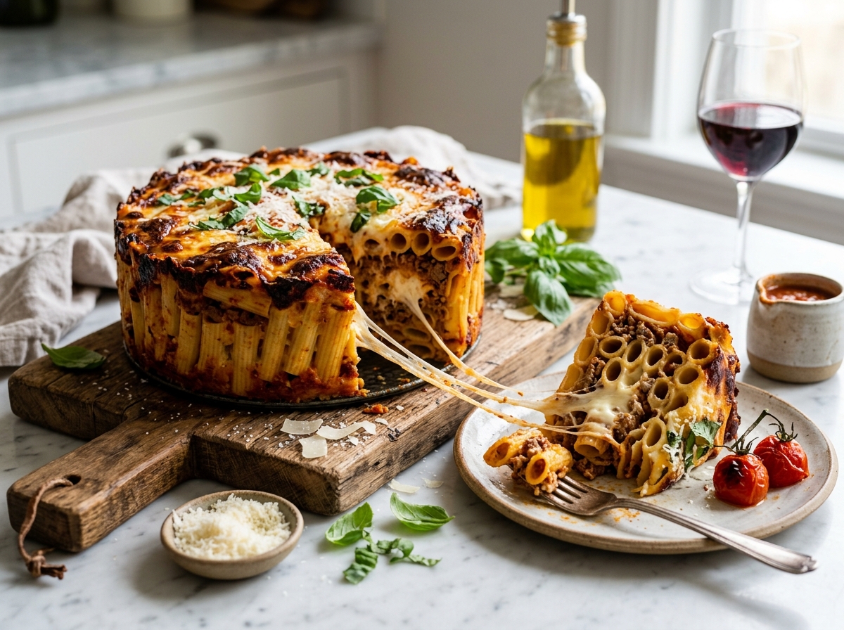 Rigatoni Pie (Italian Pasta Timballo) 🍝🥧🧀✨