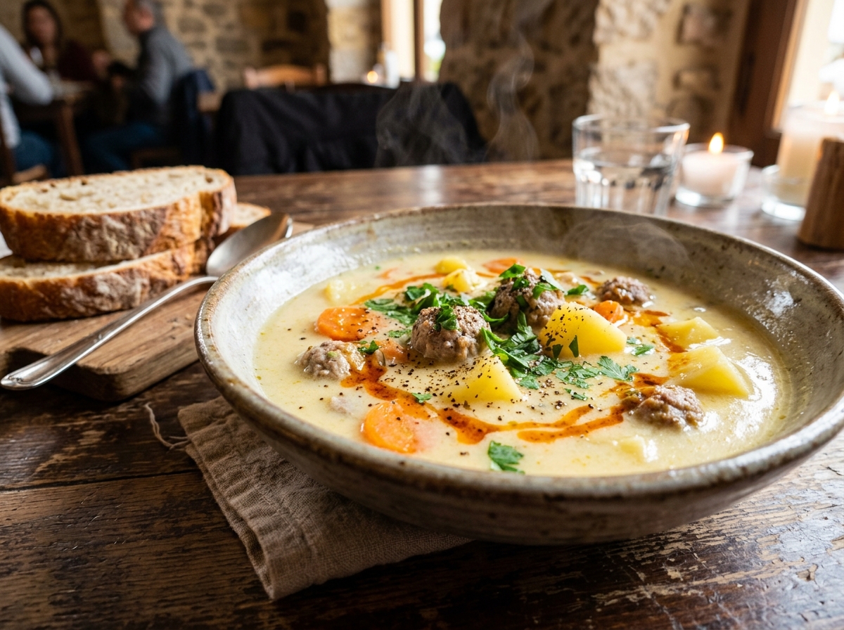 Tangy Lemon-Yogurt Meatball Soup (Sour Juicy Meatballs)