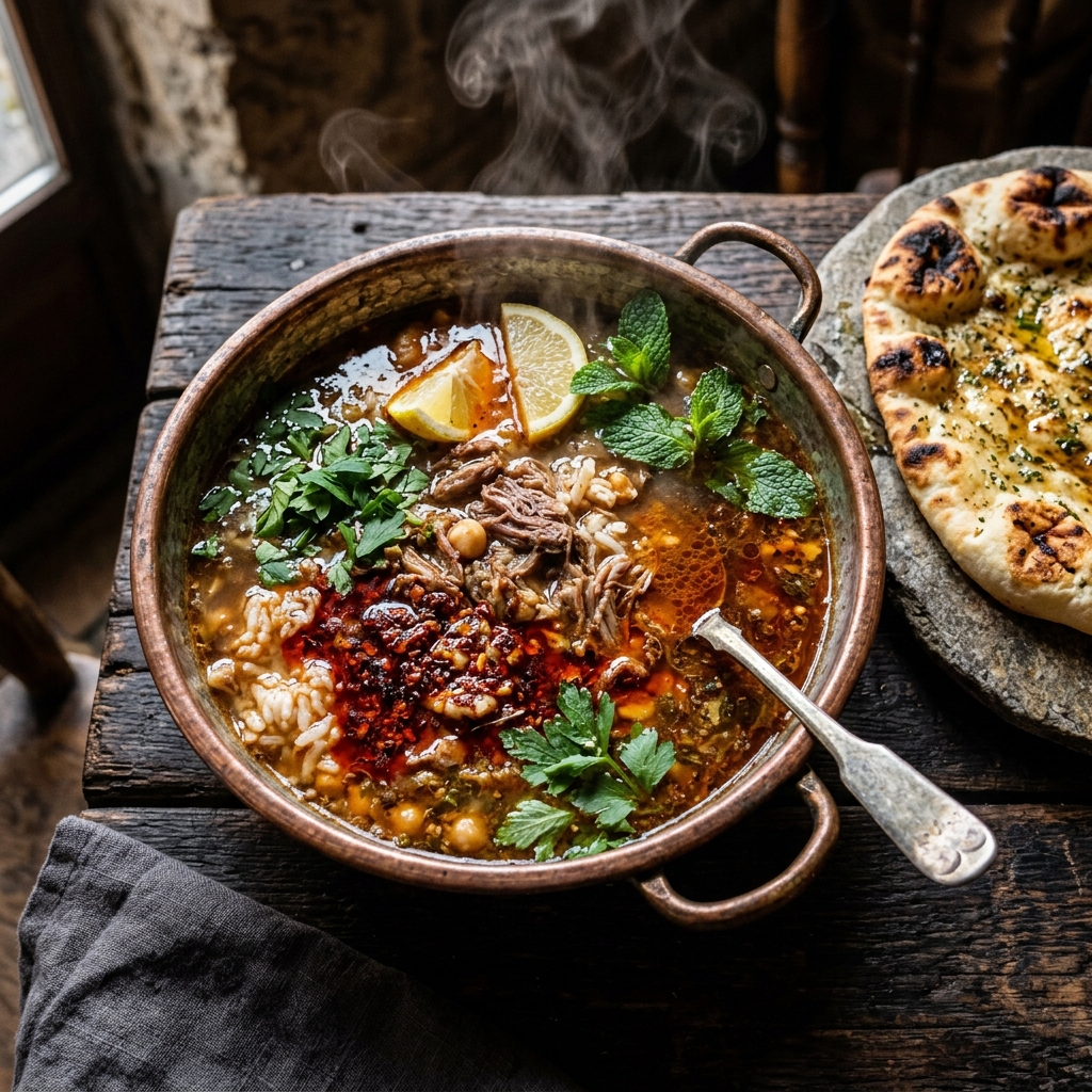 Quick Spiced Lamb Neck & Rice Garlic Soup